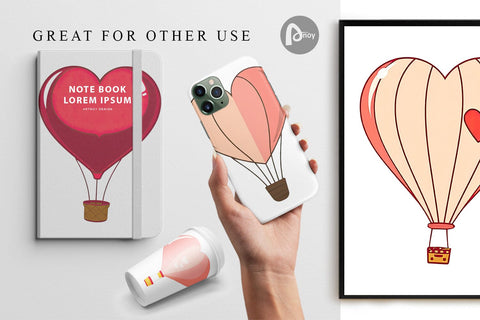 Digital Paper Heart Hot Air Balloon Digital Pattern artnoy 