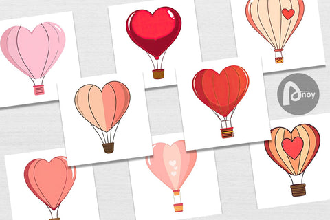 Digital Paper Heart Hot Air Balloon Digital Pattern artnoy 