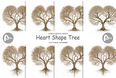 Digital Paper Heart Shape Tree Digital Pattern artnoy 