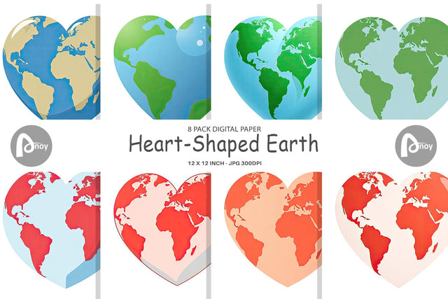 Digital Paper Heart-Shaped Earth Digital Pattern artnoy 