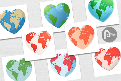 Digital Paper Heart-Shaped Earth Digital Pattern artnoy 