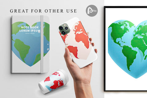 Digital Paper Heart-Shaped Earth Digital Pattern artnoy 