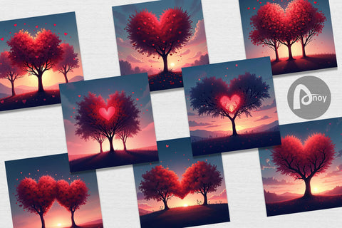 Digital Paper Heart Trees Digital Pattern artnoy 