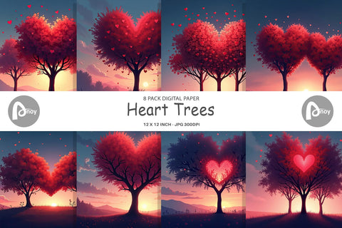 Digital Paper Heart Trees Digital Pattern artnoy 