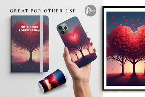 Digital Paper Heart Trees Digital Pattern artnoy 