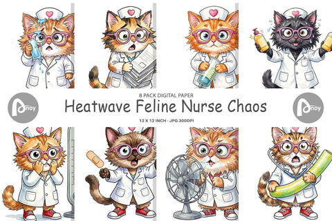 Digital Paper Heatwave Feline Nurse Chaos Sublimation artnoy 
