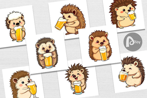 Digital Paper Hedgehog Beer Day Digital Pattern artnoy 