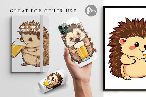 Digital Paper Hedgehog Beer Day Digital Pattern artnoy 