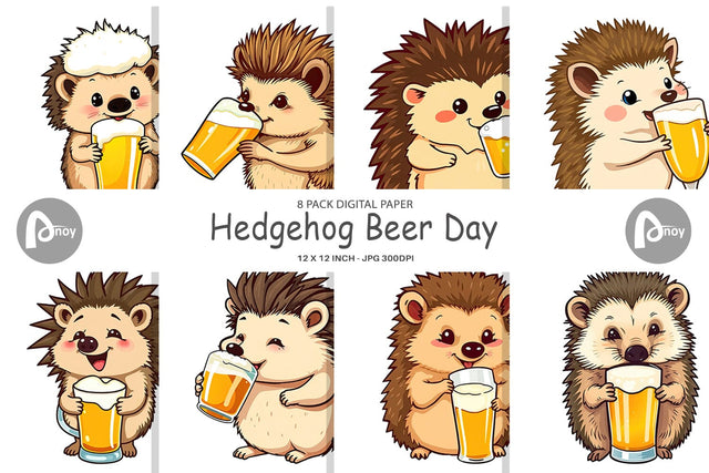 Digital Paper Hedgehog Beer Day Digital Pattern artnoy 