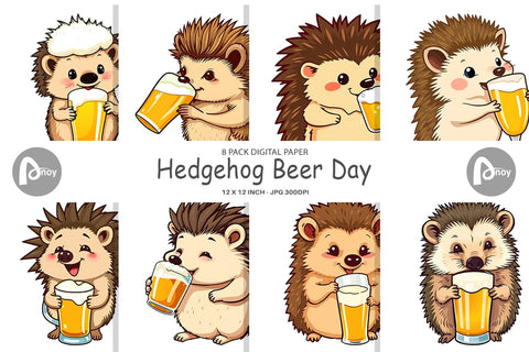 Digital Paper Hedgehog Beer Day Digital Pattern artnoy 