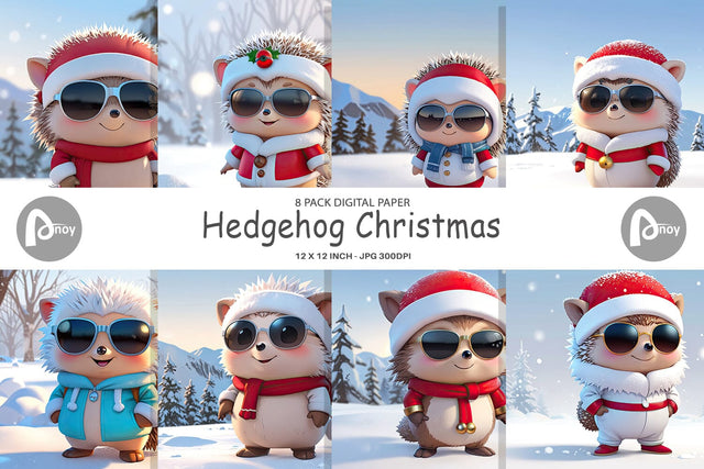 Digital Paper Hedgehog Christmas Digital Pattern artnoy 