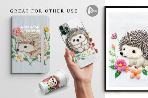 Digital Paper Hedgehog Embroidery Digital Pattern artnoy 
