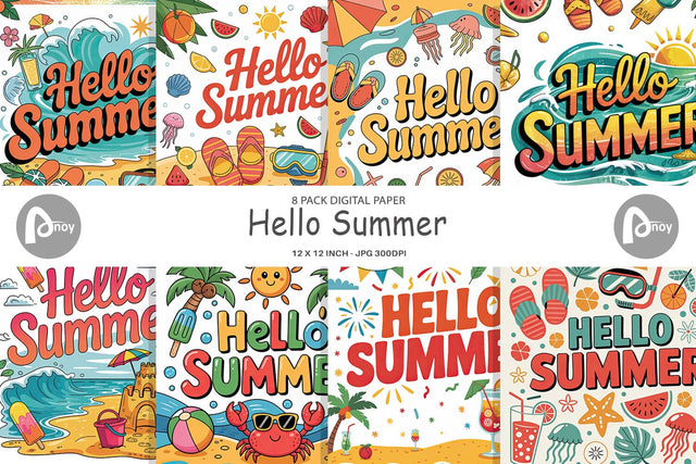 Digital Paper Hello Summer Bundle Sublimation Digital Pattern artnoy 