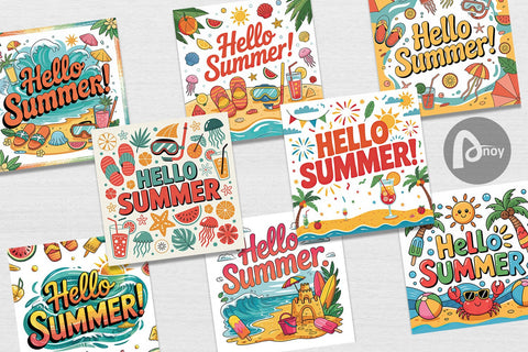 Digital Paper Hello Summer Bundle Sublimation Digital Pattern artnoy 