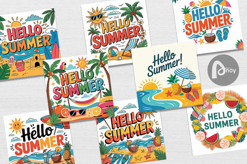 Digital Paper Hello Summer Bundle Sublimation Digital Pattern artnoy 