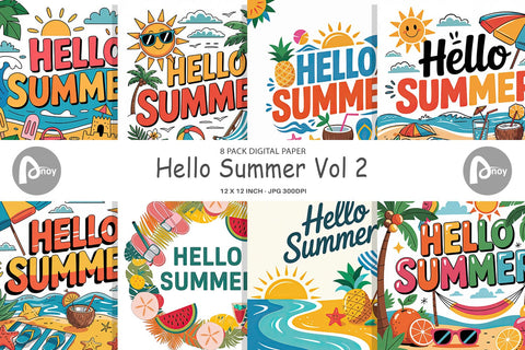 Digital Paper Hello Summer Bundle Sublimation Digital Pattern artnoy 