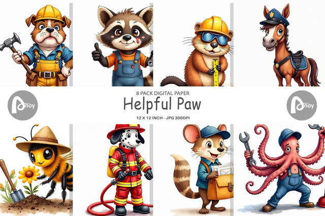 Digital Paper Helpful Paws Skilled Trades & Services Animal Digital Pattern artnoy 