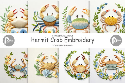 Digital Paper Hermit Crab Embroidery Digital Pattern artnoy 