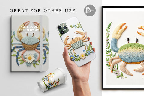 Digital Paper Hermit Crab Embroidery Digital Pattern artnoy 