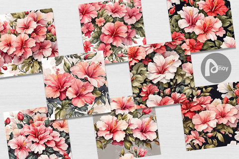 Digital Paper Hibiscus Pattern Digital Pattern artnoy 