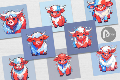 Digital Paper Highland Cow 4th July Digital Pattern artnoy 