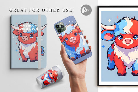 Digital Paper Highland Cow 4th July Digital Pattern artnoy 