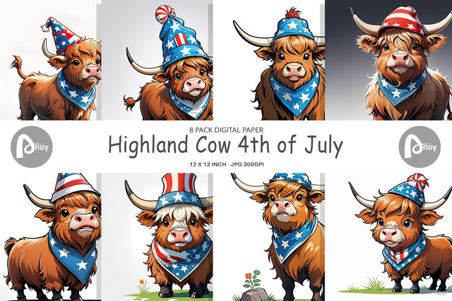 Digital Paper Highland Cow 4th of July Digital Pattern artnoy 
