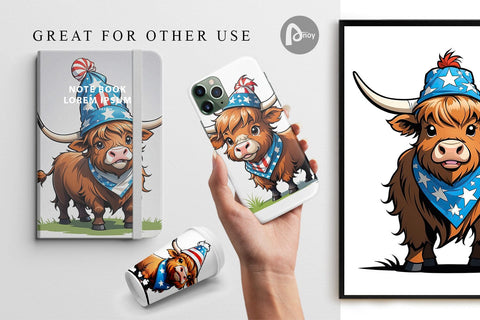 Digital Paper Highland Cow 4th of July Digital Pattern artnoy 