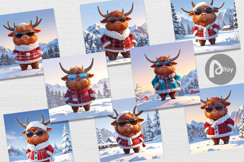 Digital Paper Highland Cow Christmas Digital Pattern artnoy 