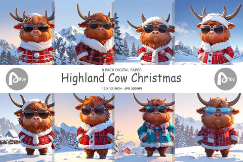 Digital Paper Highland Cow Christmas Digital Pattern artnoy 