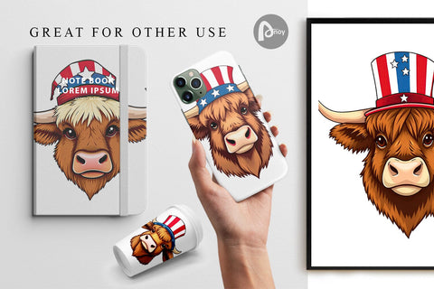 Digital Paper Highland Cow Patriotic Digital Pattern artnoy 