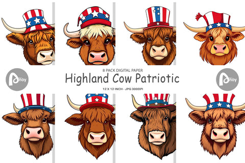 Digital Paper Highland Cow Patriotic Digital Pattern artnoy 