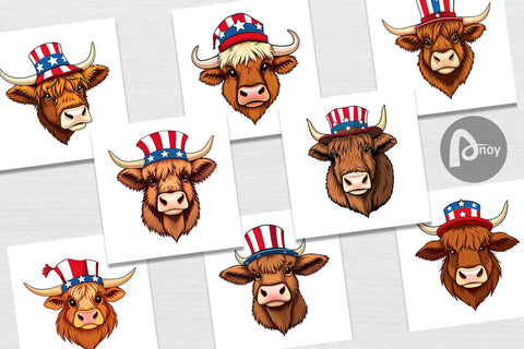 Digital Paper Highland Cow Patriotic Digital Pattern artnoy 