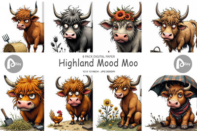 Digital Paper Highland Moo Digital Pattern artnoy 