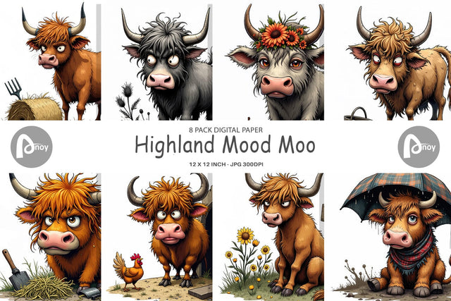 Digital Paper Highland Moo Digital Pattern artnoy 