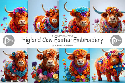 Digital Paper Higland Cow Easter Digital Pattern artnoy 