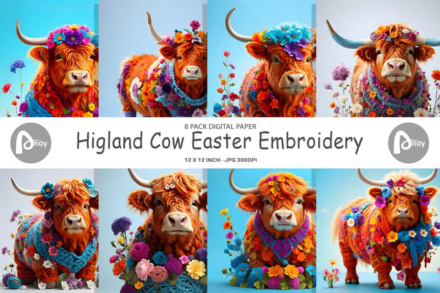 Digital Paper Higland Cow Easter Digital Pattern artnoy 