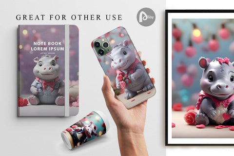 Digital Paper Hippopotamus Valentine Digital Pattern artnoy 