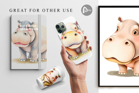 Digital Paper Hippopotamus Wildlife Digital Pattern artnoy 