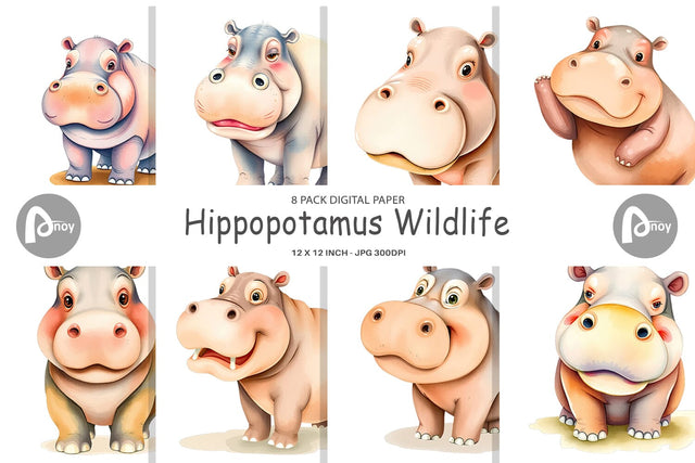 Digital Paper Hippopotamus Wildlife Digital Pattern artnoy 