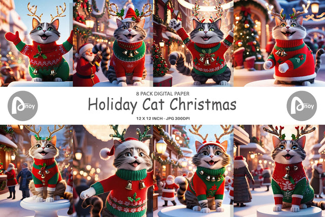 Digital Paper Holiday Cat Christmas Digital Pattern artnoy 