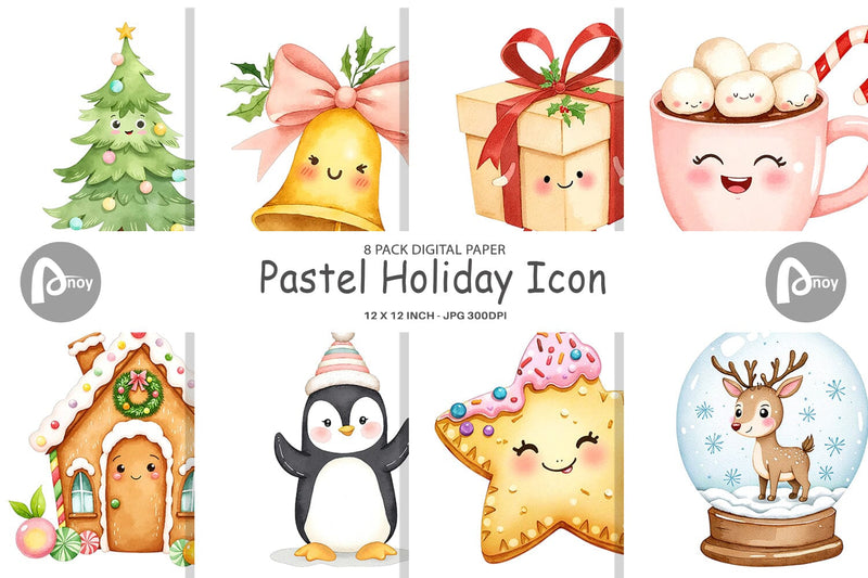 Digital Paper Holiday Pastel Icons Digital Pattern artnoy 