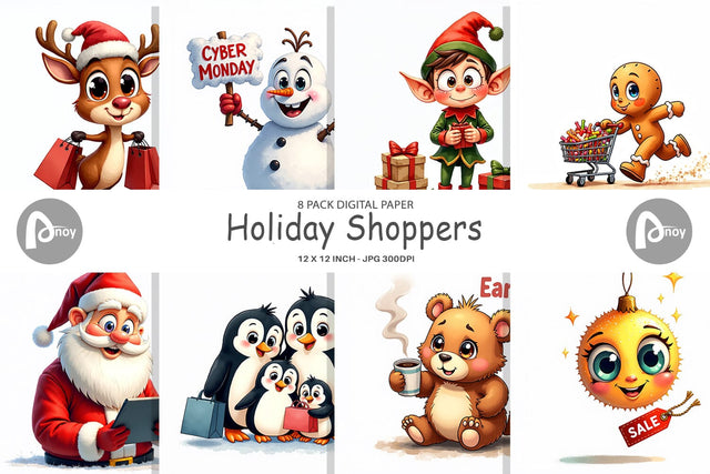 Digital Paper Holiday Shoppers Digital Pattern artnoy 