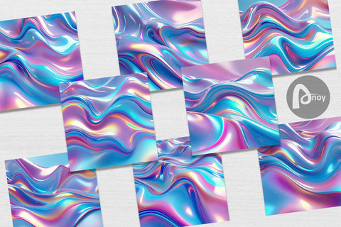 Digital Paper Holographic Waves Digital Pattern artnoy 