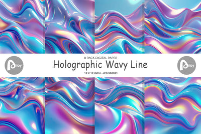 Digital Paper Holographic Waves Digital Pattern artnoy 