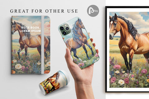 Digital Paper Horse and Flower Digital Pattern artnoy 