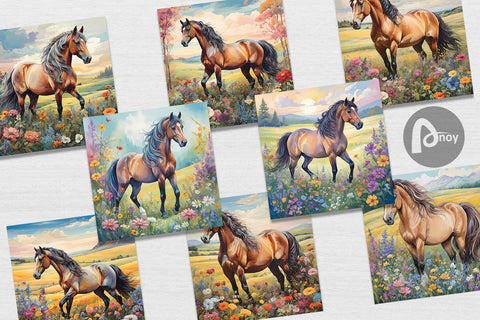 Digital Paper Horse and Flower Digital Pattern artnoy 