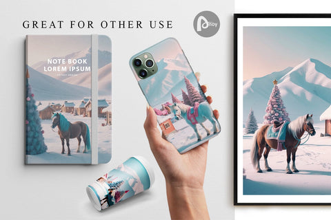 Digital Paper Horse and Winter Landscape Digital Pattern artnoy 