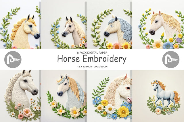 Digital Paper Horse Embroidery Digital Pattern artnoy 