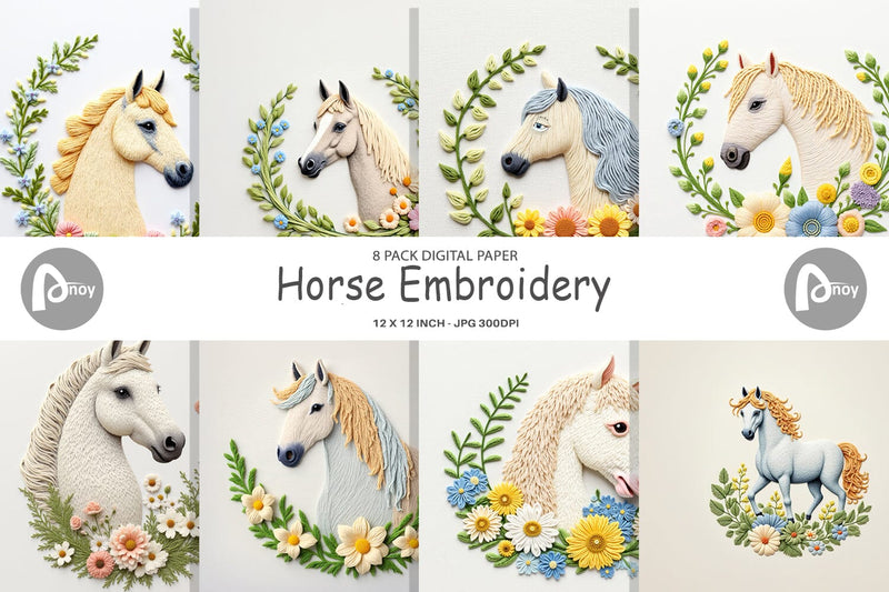 Digital Paper Horse Embroidery Digital Pattern artnoy 